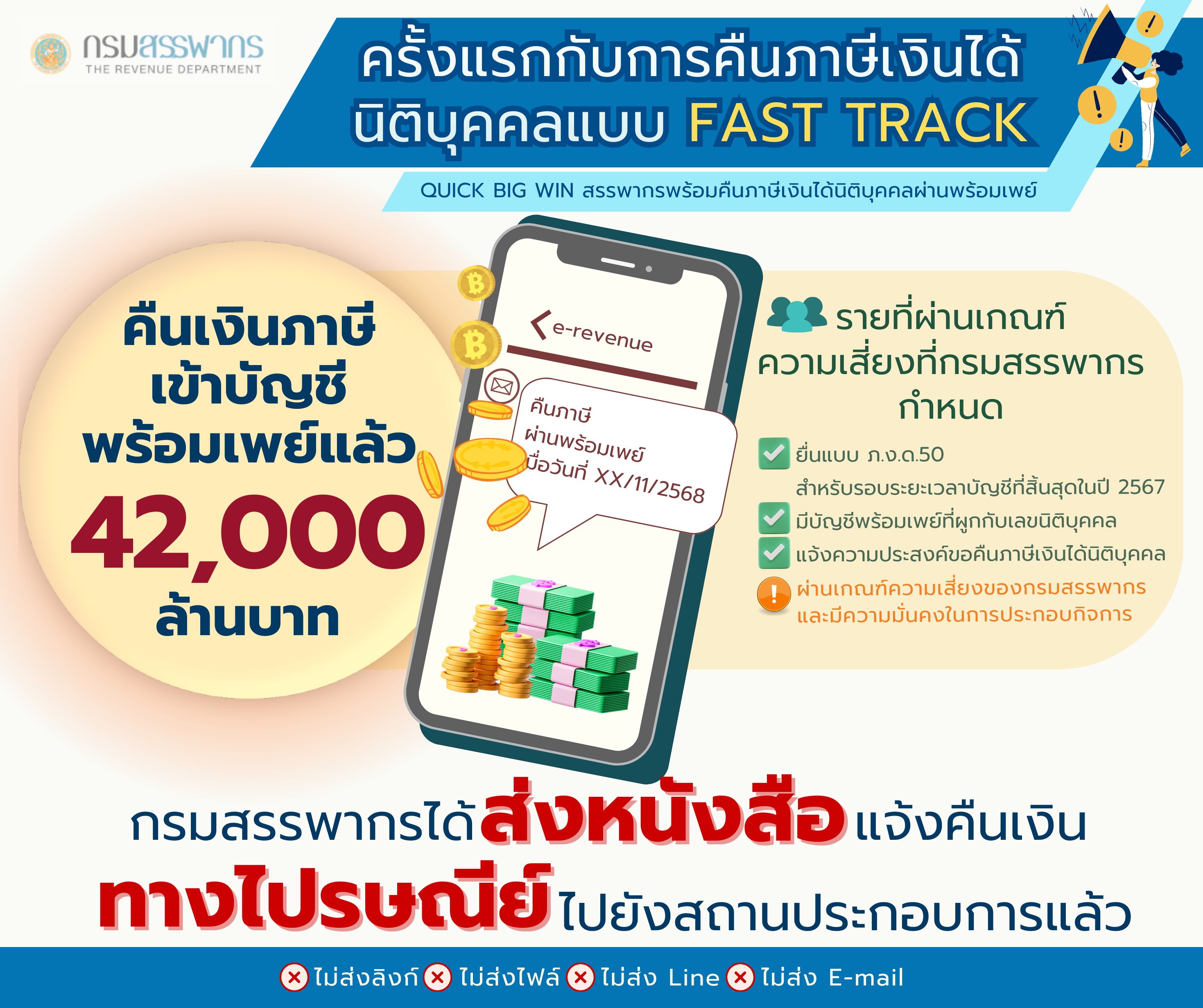 โค้งสุดท้าย!! สมัครพร้อมเพย์วันนี้ เงินคืนภาษีเข้าบัญชีแบบ Fast Track