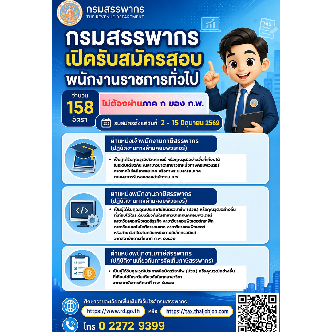 กรมสรรพากร เปิดรับสมัครสอบ พนักงานราชการทั่วไป