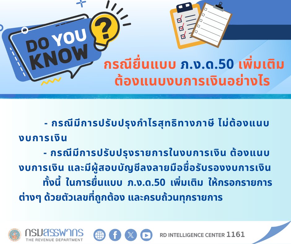 ยื่นแบบ ภ.ง.ด.50 เพิ่มเติม ต้องแนบงบการเงินด้วยหรือไม่ ⁉