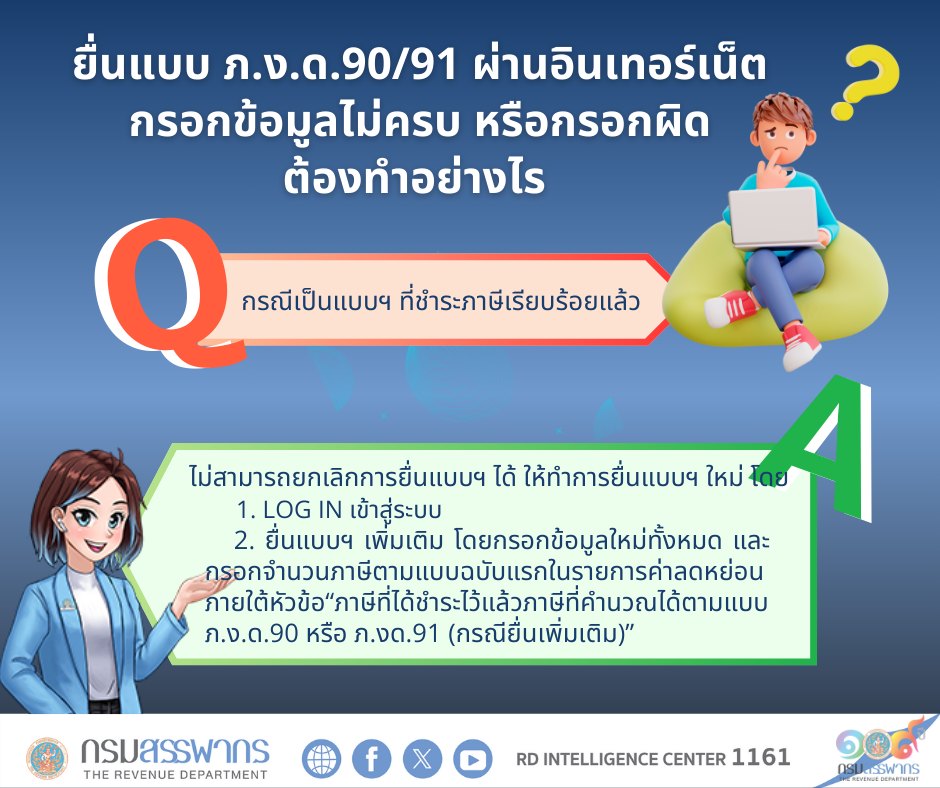 ยื่นแบบผ่านอินเทอร์เน็ตแล้ว กรอกข้อมูลผิด หรือกรอกข้อมูลไม่ครบ จะต้องแก้ไขอย่างไร?