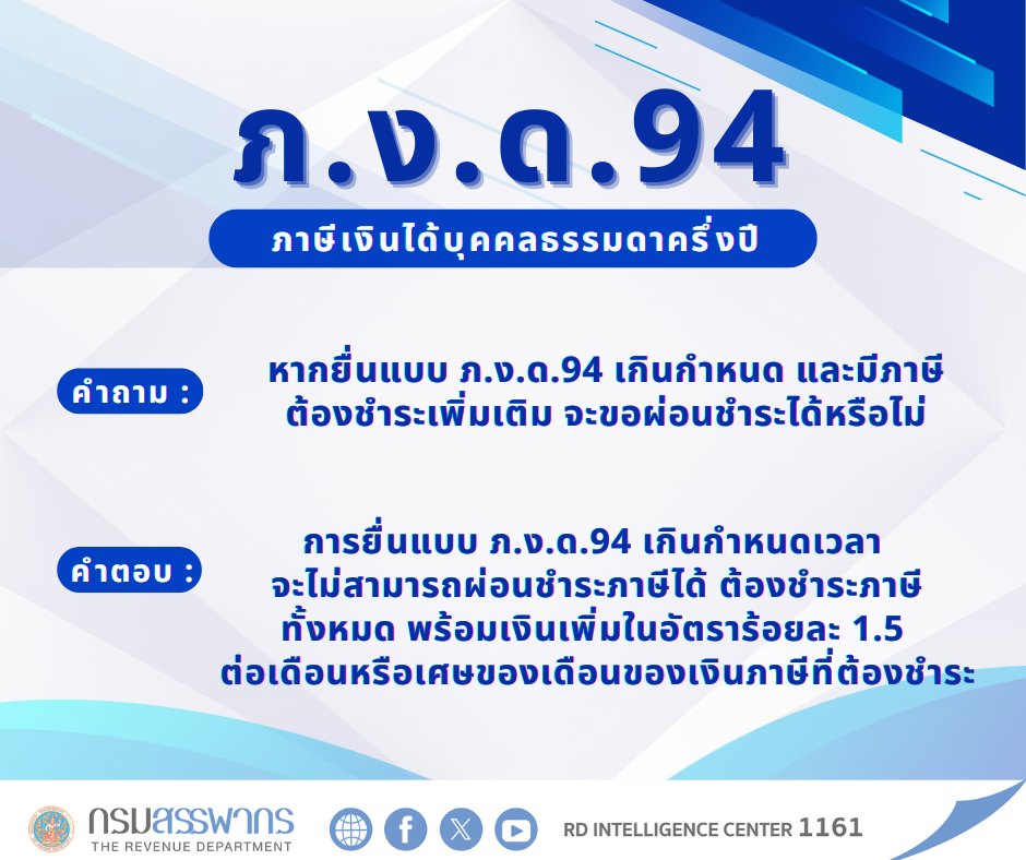 ยื่นแบบ ภ.ง.ด.94 เกินกำหนดเวลา ไม่สามารถผ่อนชำระภาษีได้‼